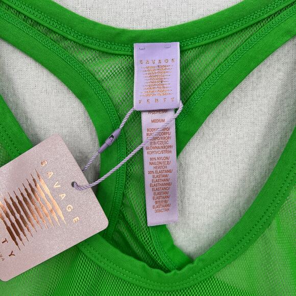 SAVAGE X FENTY Nothin But Net Mini Slip Womens Medium Green Mesh Racerback New - Picture 11 of 16